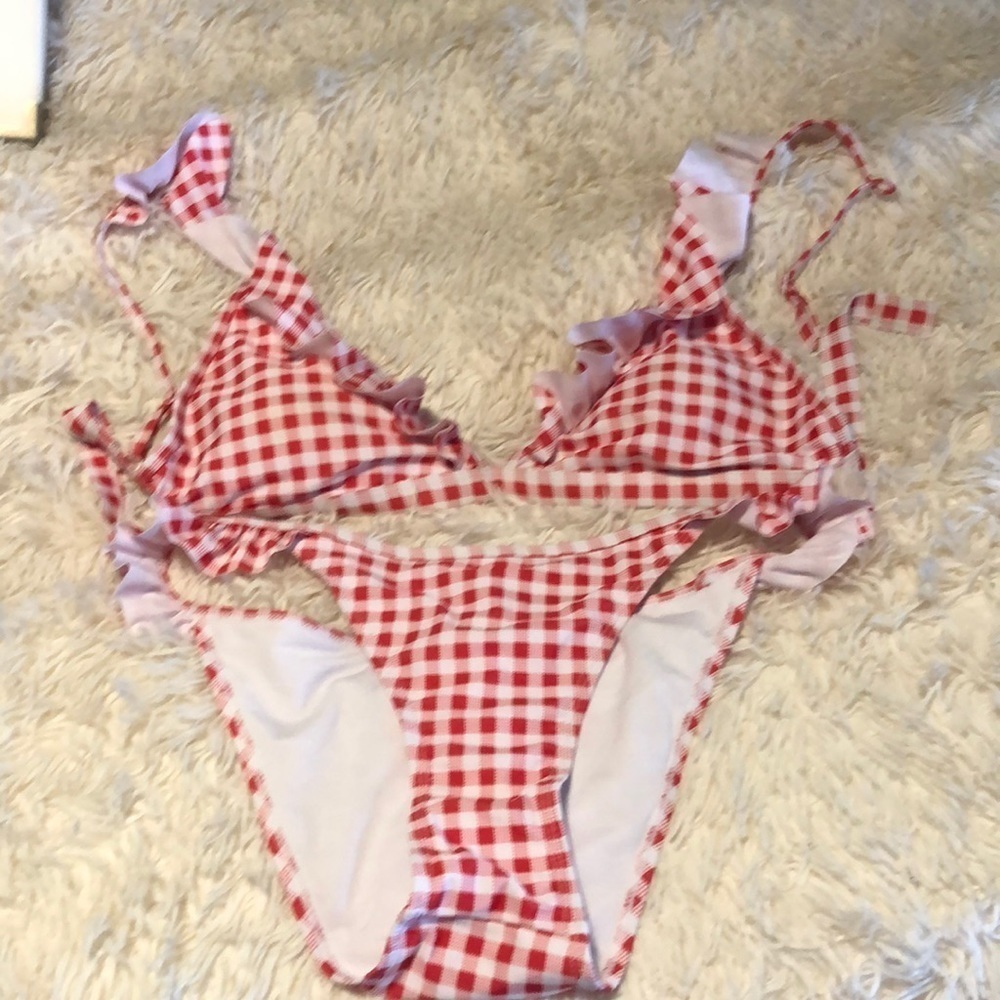 Red Gingham Ruffle Bikini - Women Swim